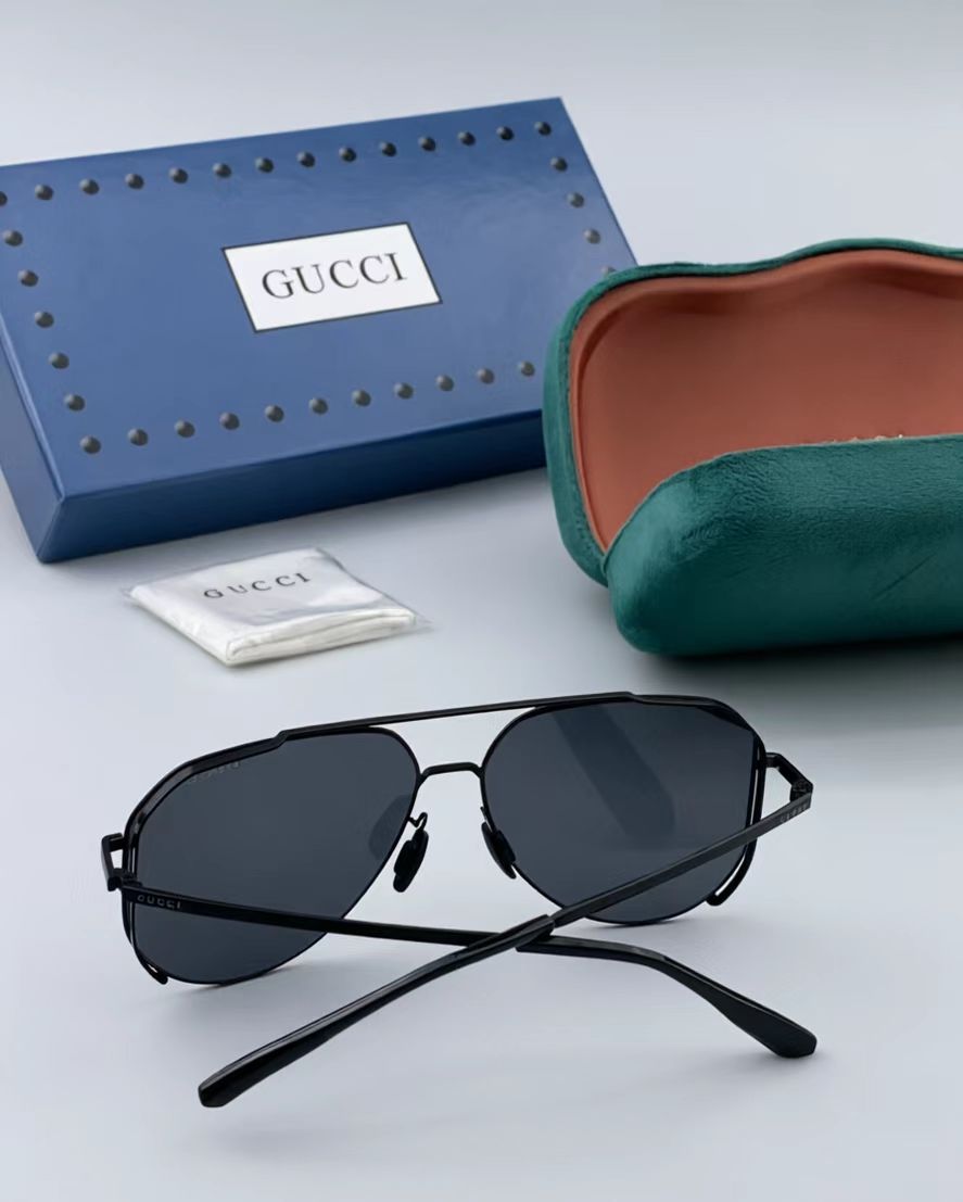 Gucci Black Double Bridge Metal Aviator Sunglasses UV400 Shades Unisex with Velvet Case