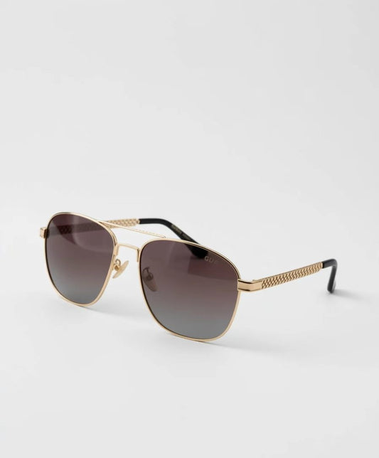 Gucci Gold Metal Aviator Sunglasses Snake Chain Temple Gradient UV Shades Unisex