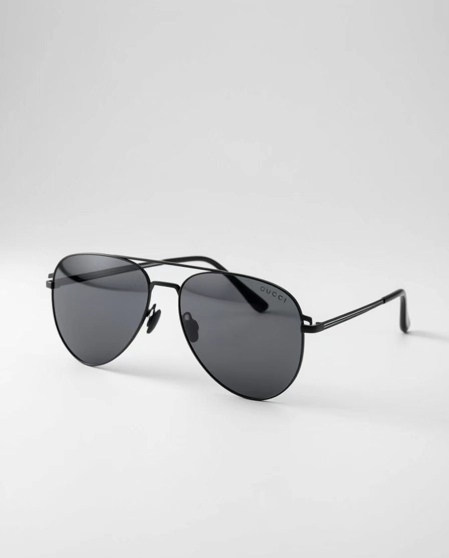 Gucci Matte Black Thin Metal Aviator Sunglasses UV400 Polarized Shades Unisex