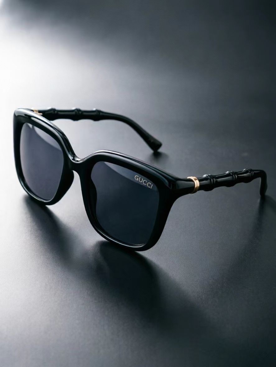 Gucci Bamboo Square Sunglasses Black Frame UV Protection Shades For Women
