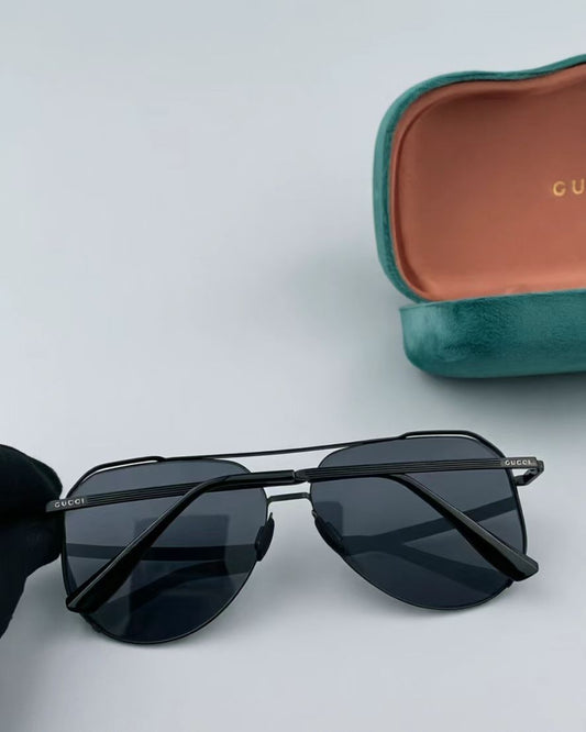 Gucci Black Double Bridge Metal Aviator Sunglasses UV400 Shades Unisex with Velvet Case