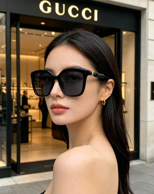 Gucci Bamboo Square Sunglasses Black Frame UV Protection Shades For Women